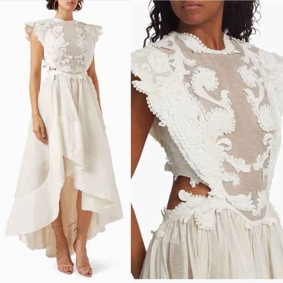 NWOT Zimmermann Tama Asymmetric Cut Out Silk And Linen Max Dress White Sz 2/ Med - Picture 2 of 16